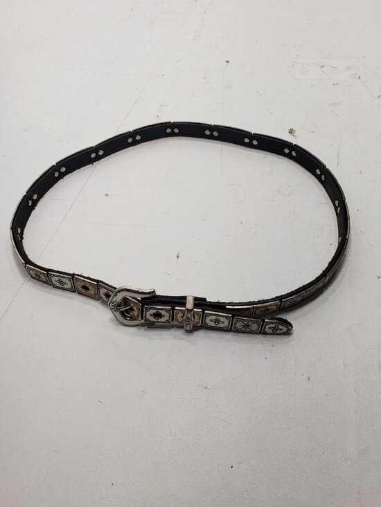 Vintage Brighton Style Concho Leather Belt Silver Tone Western Boho Small main image 4